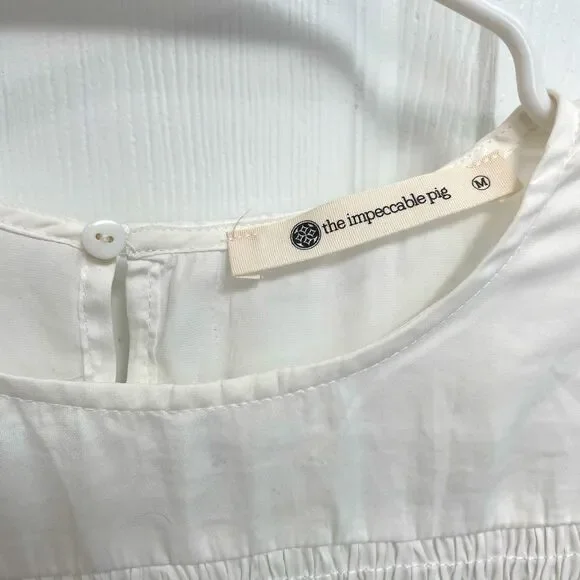 Impeccable Pig White Cropped Long Sleeve Elastic Waist Crew Neck Women’s Size M - Picture 4 of 7